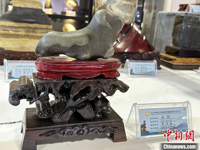 8月3日——7日，2023中國(蘭州)絲綢之路國際賞石文化節(jié)在甘肅國際會展中心舉行。圖為名為《虎符》的黃河石。楊娜 攝</p><p>