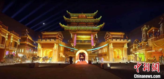 2024年7月15日，甘肅嘉峪關(guān)開啟“夜游”模式。圖為夜游燈光劇《天下嘉峪關(guān)》光影效果。(甘肅嘉峪關(guān)關(guān)城景區(qū)供圖)