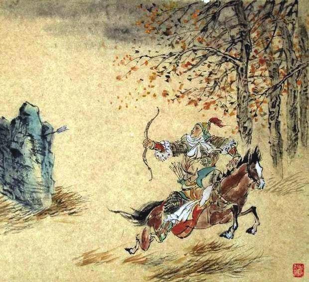 “林暗草驚風，將軍夜引弓。”畫作